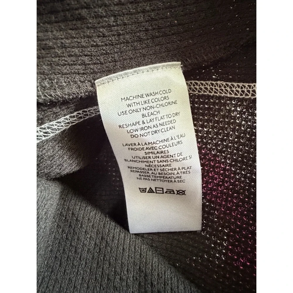 Free People Amara‎ Embroidered Sleeve Thermal V Neck Top Black Pink Floral Small